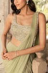 Buy_Parshya_Green Viscose, Georgette, Crepe Beads, Sequins Pale Hand Embroidered Saree Set _Online_at_Aza_Fashions