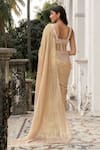 Shop_Parshya_Gold Embroidery Round Neck Hand Pre-draped Saree Set _at_Aza_Fashions