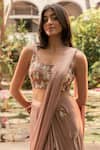 Buy_Parshya_Mauve Viscose Georgette, Satin Sequins, Embroidery Square Pink Hand Saree Set _Online_at_Aza_Fashions