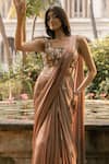 Shop_Parshya_Mauve Viscose Georgette, Satin Sequins, Embroidery Square Pink Hand Saree Set _Online_at_Aza_Fashions