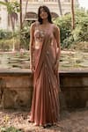 Buy_Parshya_Mauve Viscose Georgette, Satin Sequins, Embroidery Square Pink Hand Saree Set _at_Aza_Fashions