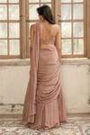 Shop_Parshya_Mauve Viscose, Satin Embroidery Round Neck Pink Hand Saree Set _at_Aza_Fashions