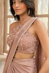 Parshya_Mauve Viscose, Satin Embroidery Round Neck Pink Hand Saree Set _Online_at_Aza_Fashions