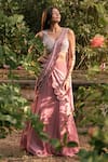 Buy_Parshya_Pink Viscose, Crepe, Georgette, Silk Hand Embroidered Pre-draped Saree Set _Online_at_Aza_Fashions