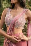 Shop_Parshya_Pink Viscose, Crepe, Georgette, Silk Hand Embroidered Pre-draped Saree Set _Online_at_Aza_Fashions