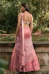 Shop_Parshya_Pink Viscose, Crepe, Georgette, Silk Hand Embroidered Pre-draped Saree Set _at_Aza_Fashions