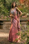Parshya_Pink Viscose, Crepe, Georgette, Silk Hand Embroidered Pre-draped Saree Set _at_Aza_Fashions