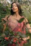 Parshya_Pink Viscose, Satin, Georgette Round Neck Hand Embroidered Pre-draped Saree Set _Online_at_Aza_Fashions