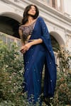 Buy_Parshya_Blue Viscose, Crepe, Georgette Embroidery Round Neck Pre-draped Saree Set _Online_at_Aza_Fashions