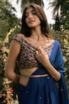 Shop_Parshya_Blue Viscose, Crepe, Georgette Embroidery Round Neck Pre-draped Saree Set _Online_at_Aza_Fashions