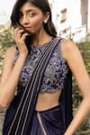 Parshya_Blue Viscose Georgette, Satin Embroidery Designer Pre-draped Saree And Blouse Set _Online_at_Aza_Fashions