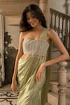 Parshya_Green Embroidery Sweetheart Neck Hand Saree Gown _Online_at_Aza_Fashions