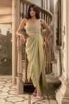 Buy_Parshya_Green Embroidery Sweetheart Neck Hand Saree Gown _Online_at_Aza_Fashions