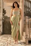 Buy_Parshya_Green Embroidery Sweetheart Neck Hand Saree Gown _at_Aza_Fashions
