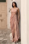 Buy_Parshya_Mauve V-neck Pink Designer Dress _at_Aza_Fashions