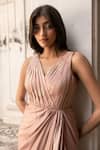 Buy_Parshya_Mauve V-neck Pink Designer Dress _Online_at_Aza_Fashions