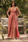 Buy_Parshya_Pink Embroidery Sweetheart Neck Hand Saree Gown _at_Aza_Fashions