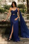 Parshya_Blue Embroidery Sweetheart Neck Hand Saree Gown _at_Aza_Fashions