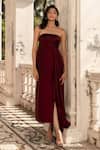 Buy_Parshya_Maroon Off-shoulder, Bandeau Neck Strapless Maxi Dress _at_Aza_Fashions