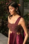 Shop_Parshya_Maroon Embroidery Sweetheart Neck Hand Saree Gown _Online_at_Aza_Fashions