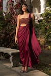 Parshya_Maroon Embroidery Sweetheart Neck Hand Saree Gown _at_Aza_Fashions