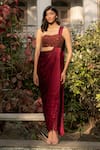 Buy_Parshya_Maroon Embroidery Sweetheart Neck Hand Saree Gown _at_Aza_Fashions