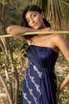 Parshya_Blue Embroidery Off-shoulder Strapless Dress _Online_at_Aza_Fashions