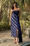 Buy_Parshya_Blue Embroidery Off-shoulder Strapless Dress _at_Aza_Fashions