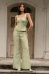 Buy_Parshya_Green Banarasi Silk Corset Pant Set _at_Aza_Fashions