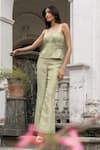 Shop_Parshya_Green Banarasi Silk Corset Pant Set _Online_at_Aza_Fashions