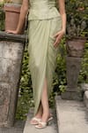 Buy_Parshya_Green Viscose Georgette, Satin Square Neck Banarasi Silk Corset Skirt Set _Online_at_Aza_Fashions