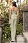 Shop_Parshya_Green Viscose Georgette, Satin Square Neck Banarasi Silk Corset Skirt Set _at_Aza_Fashions