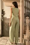 Shop_Parshya_Green V-neck Hand Embroidered Vest And Pant Set _at_Aza_Fashions