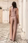Shop_Parshya_Mauve Brocade Embroidery, Pearls Collared Brown Hand Top And Pant Set _at_Aza_Fashions