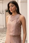 Buy_Parshya_Mauve Brocade Embroidery, Pearls Collared Brown Hand Top And Pant Set _Online_at_Aza_Fashions