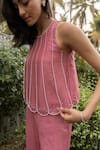 Buy_Parshya_Pink Silk Organza, Viscose, Crepe, Georgette Embroidery, Hand Top And Pant Set _Online_at_Aza_Fashions