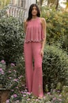 Buy_Parshya_Pink Silk Organza, Viscose, Crepe, Georgette Embroidery, Hand Top And Pant Set _at_Aza_Fashions