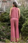 Shop_Parshya_Pink Silk Organza, Viscose, Crepe, Georgette Embroidery, Hand Top And Pant Set _at_Aza_Fashions