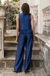 Shop_Parshya_Blue Embroidery Collared Hand Top And Pant Set _at_Aza_Fashions