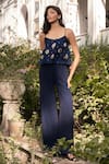 Buy_Parshya_Blue Embroidery Scoop Neck Hand Top And Pant Set _at_Aza_Fashions