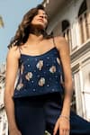 Shop_Parshya_Blue Embroidery Scoop Neck Hand Top And Pant Set _Online_at_Aza_Fashions