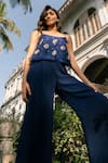 Parshya_Blue Embroidery Scoop Neck Hand Top And Pant Set _at_Aza_Fashions
