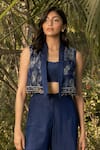 Buy_Parshya_Blue Beads, Embroidery Round Neck Hand Jacket Set _Online_at_Aza_Fashions