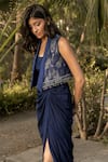 Parshya_Blue Embroidery Round Neck Hand Jacket And Bustier Set _Online_at_Aza_Fashions