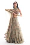 Buy_Ridhima Bhasin_Gray Organza, Crepe Beads, Sequins, Embroidery Round Neck Maira Lehenga Set _at_Aza_Fashions