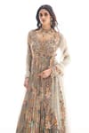 Ridhima Bhasin_Gray Chiffon, Organza Sequins, Embroidery V-neck Floral Anarkali Set _Online_at_Aza_Fashions