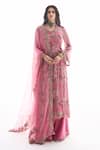Buy_Ridhima Bhasin_Pink Georgette, Chanderi Embroidery Round Neck Veda Kurta Set _at_Aza_Fashions
