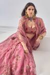 Buy_Ridhima Bhasin_Pink Organza, Crepe Embroidery Round Neck Designer Rahi Lehenga Set _Online_at_Aza_Fashions