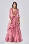 Buy_Ridhima Bhasin_Pink Organza, Crepe Embroidery Round Neck Designer Rahi Lehenga Set _at_Aza_Fashions