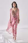 Ridhima Bhasin_Pink Georgette, Rayon Embroidery Round Neck, Floral Kurta Set _Online_at_Aza_Fashions